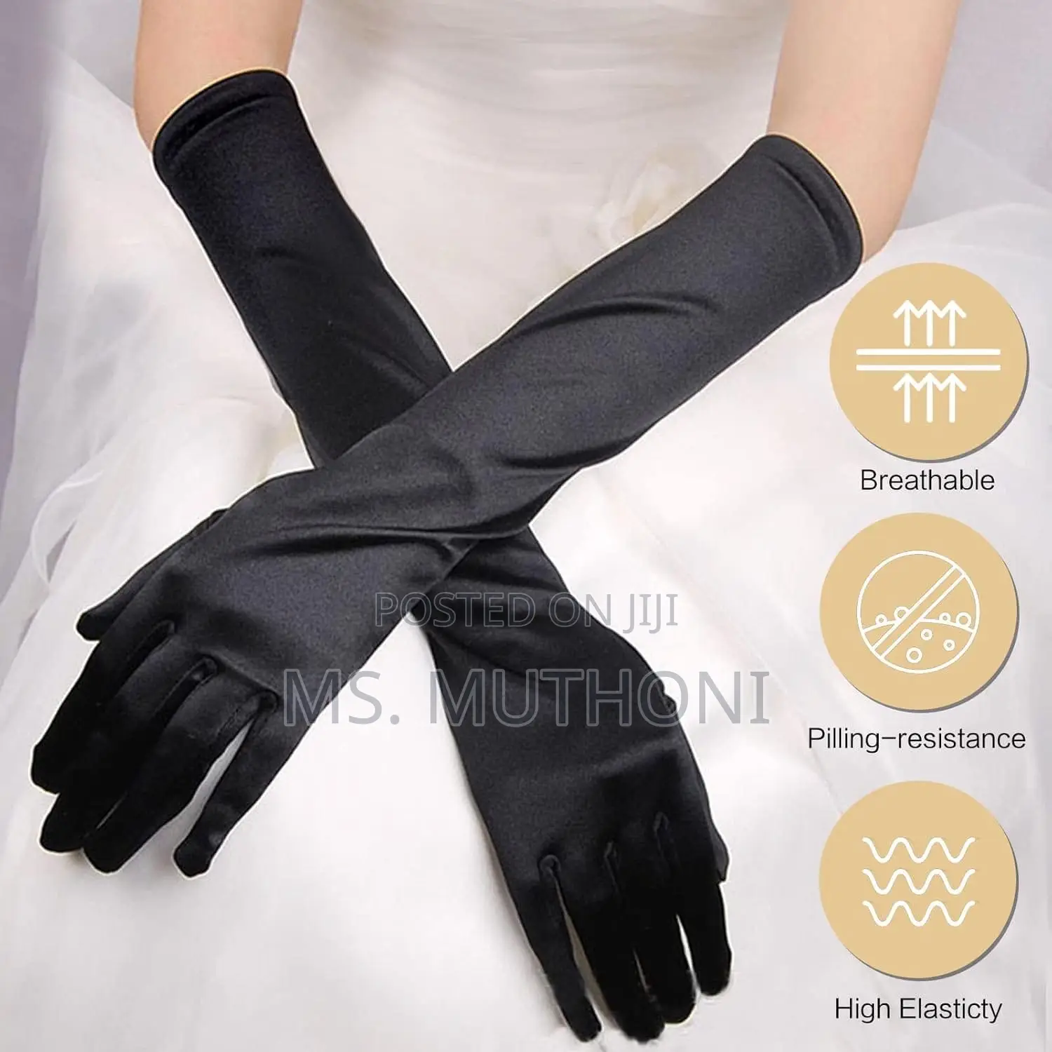 Silky-Smooth Sheen Premium Black Satin Opera Gloves (53 Cm )