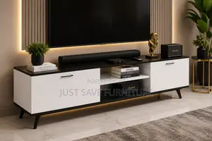 Modern 5FT Black White TV Stand With Storage Cabinets