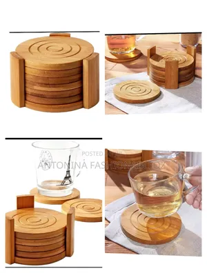 6pcs Round Bamboo Coaster Set
