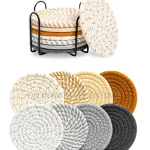 8pcs Absorbent Cotton Woven Drink Coasters With Metal Stand Holder
