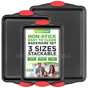 NutriChef 3pc Non-Stick Baking Pan Set in Black Carbon Steel