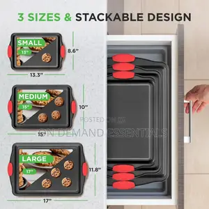 NutriChef 3pc Non-Stick Baking Pan Set in Black Carbon Steel