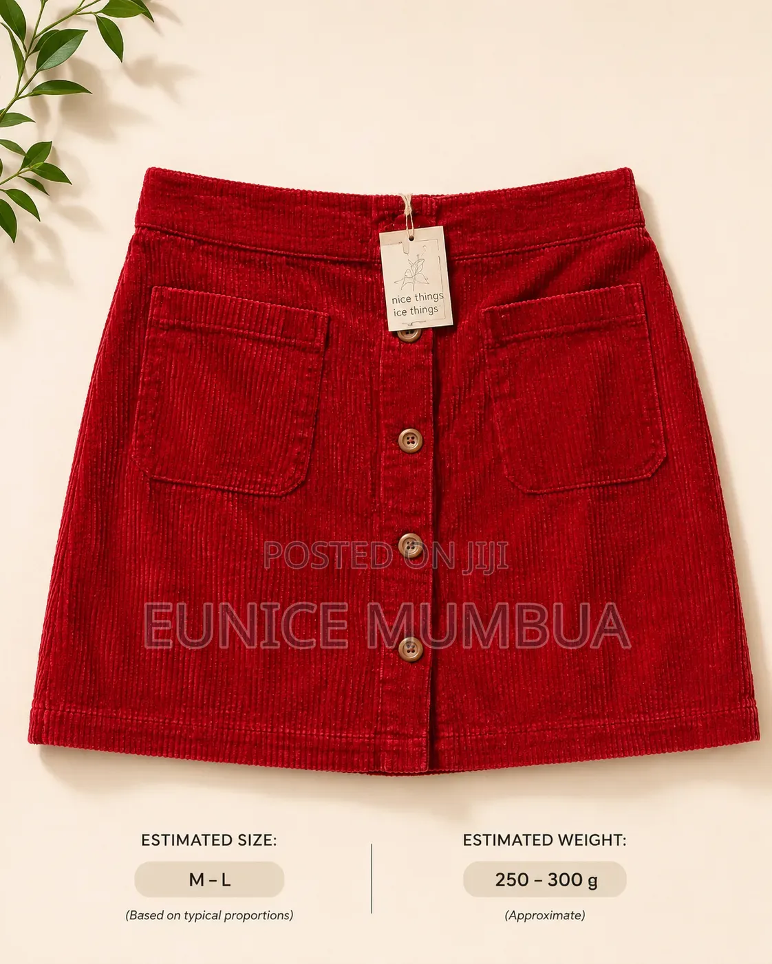 Red Corduroy Thrifted Skirt