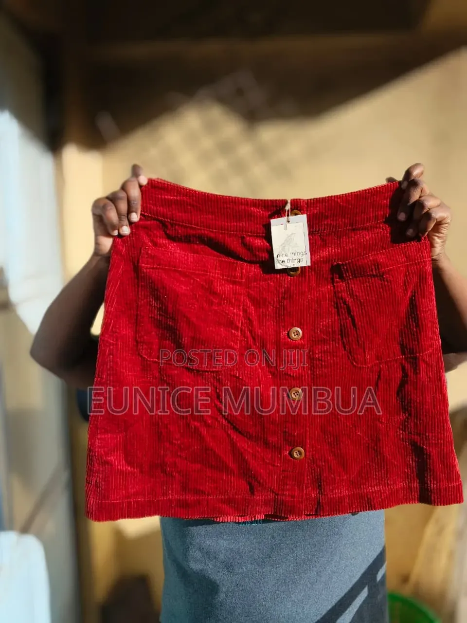 Red Corduroy Thrifted Skirt