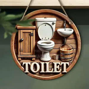 2D Flat Wooden Bathroom Hanging Decor Sign
