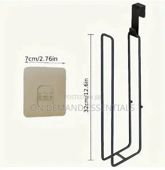 Black Iron Self-Adhesive Toilet Paper Holder With Towel Bar