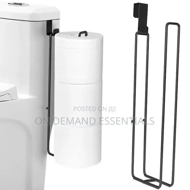 Black Iron Self-Adhesive Toilet Paper Holder With Towel Bar
