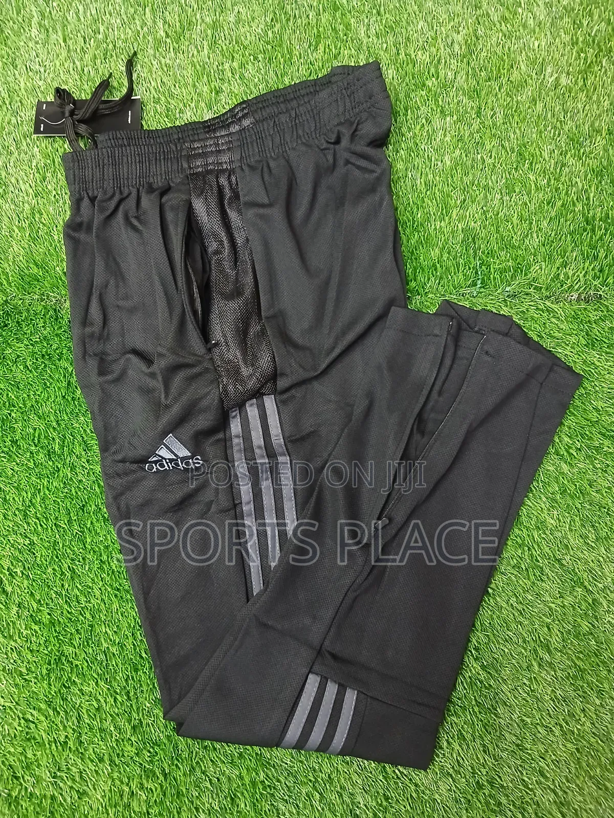 Adidas Black Jogger Pants - Grey Striped Track Pants