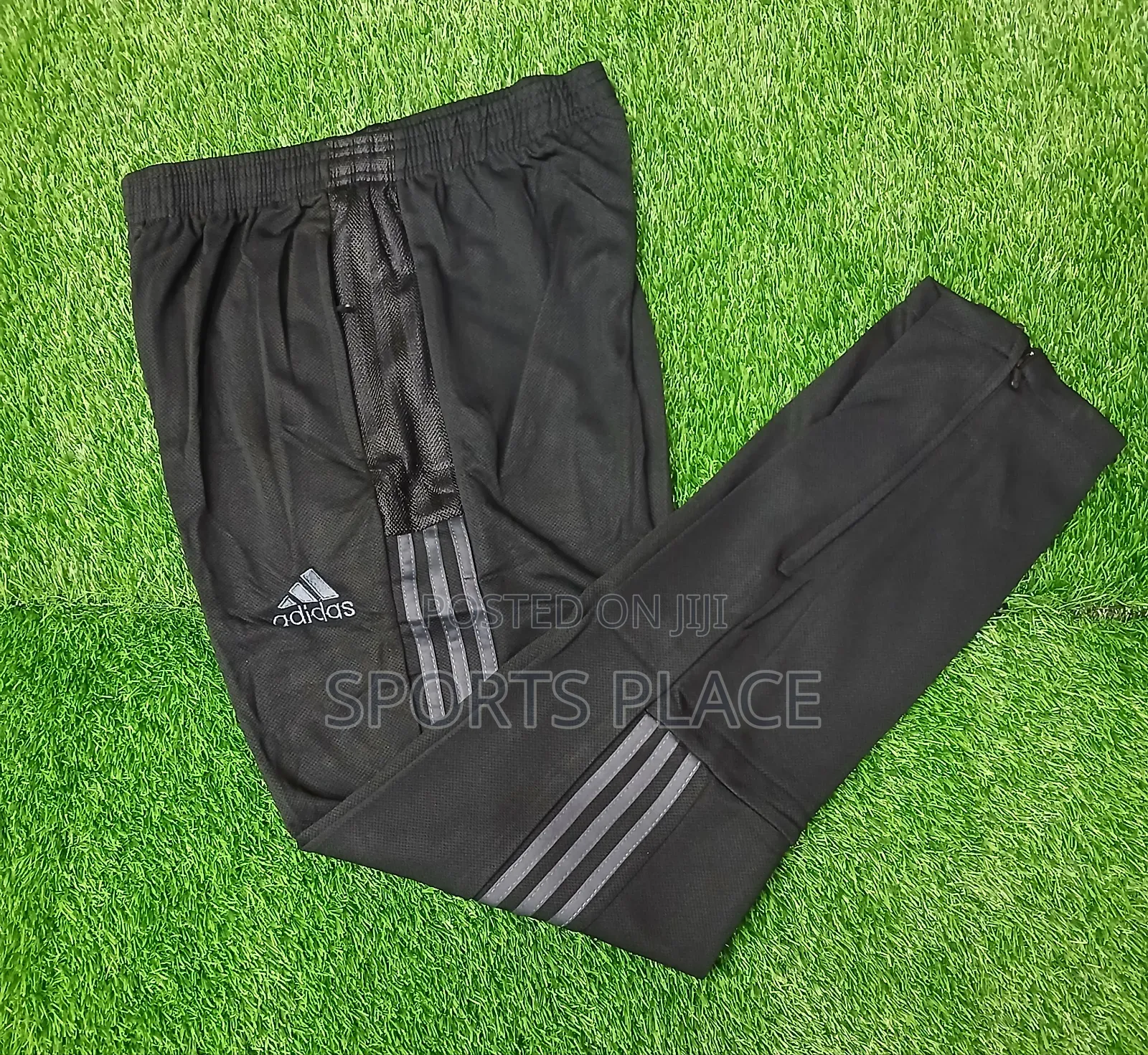 Adidas Black Jogger Pants - Grey Striped Track Pants