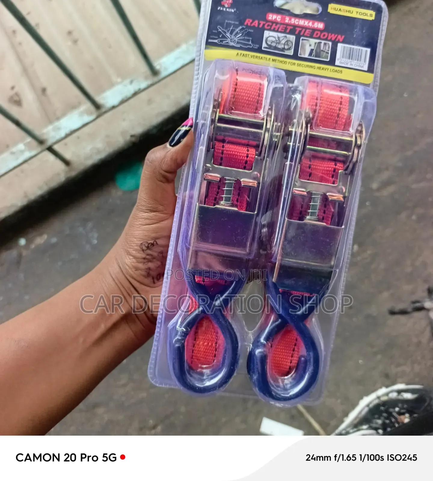 2pc Pack High Visibility Ratchet Tie Down With 'S' Hooks