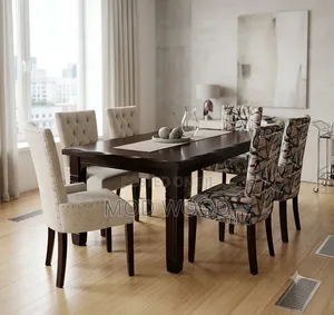 Modern Six-Seater Wooden Dining Set With Tufted Seats