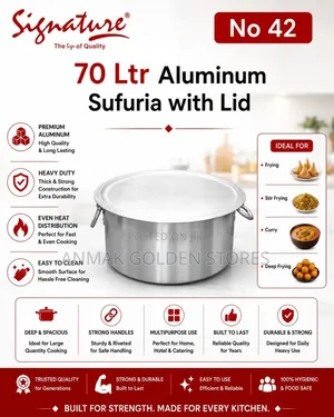 Aluminum Extra Heavy Sufurias With Lid and Handle No 42(70 LTR Approx)