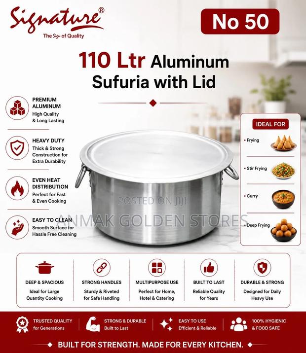 Aluminum Extra Heavy Sufurias With Lid and Handle No 50(110 LTR Approx
