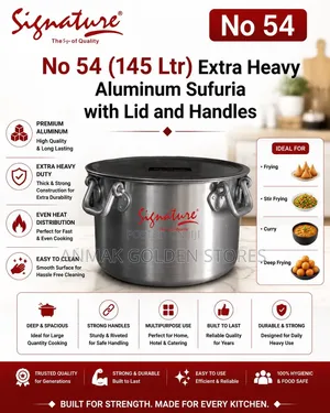 Aluminum Extra Heavy Sufurias With Lid and Handle No54 (145 LTR Approx