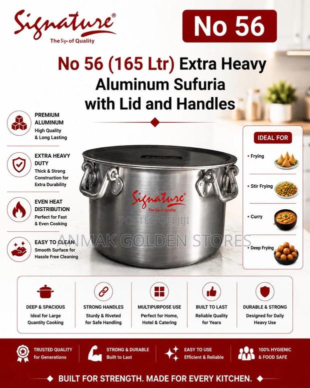 Aluminum Extra Heavy Sufurias With Lid and Handle No56 (165 LTR Approx