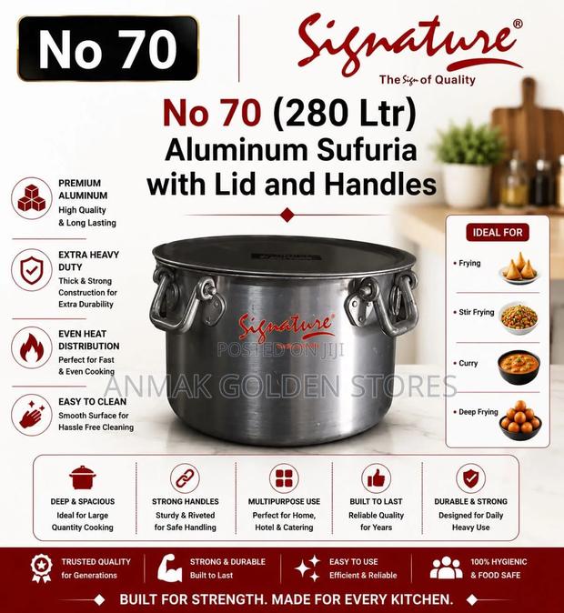 Aluminum Extra Heavy Sufurias With Lid and Handle No70 (280 LTR Approx