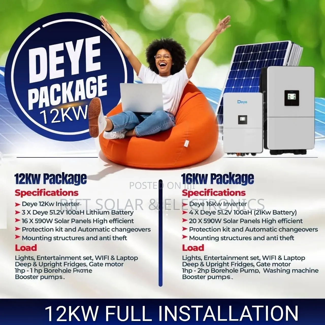 Deye 12kw - (3)5.12kwh Lithium -(16)590w Solar - Panels Installation