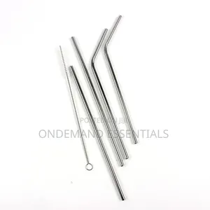 Stainless Steel Reusable Metal Straws Set With Cleaner Brush