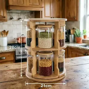 Rotating Bamboo Storage Rack Glass Storage Container Set