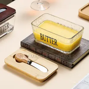 Glass Butter Dish With Bamboo Lid Knife