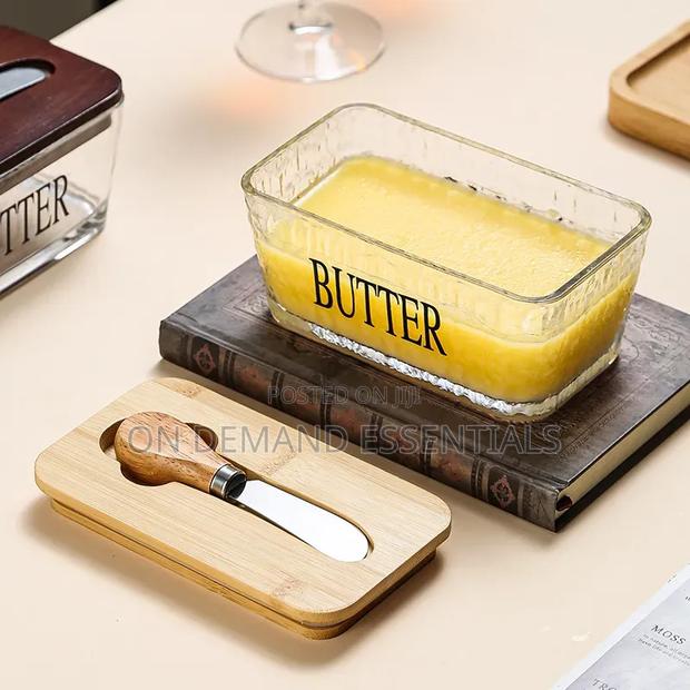 Glass Butter Dish With Bamboo Lid Knife