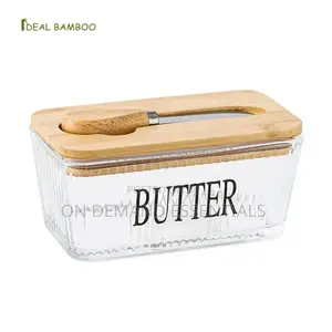 Glass Butter Dish With Bamboo Lid Knife
