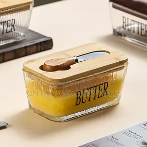 Glass Butter Dish With Bamboo Lid Knife