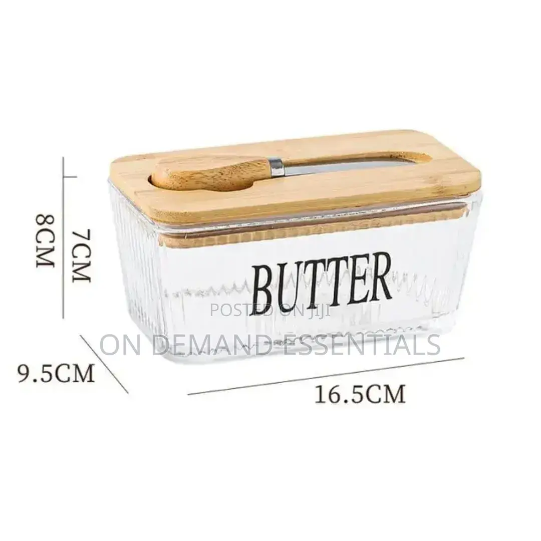 Glass Butter Dish With Bamboo Lid Knife