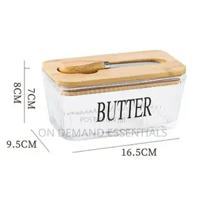 Glass Butter Dish With Bamboo Lid Knife