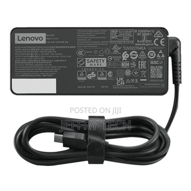 Lenovo 65W USB Type C Adapter Fast Charger - Black - Black