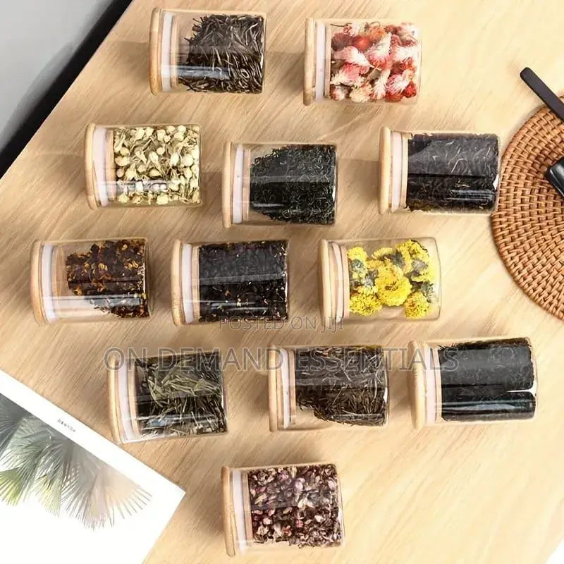 Round Glass Spice Jars 12pc Jars With Bamboo Lids