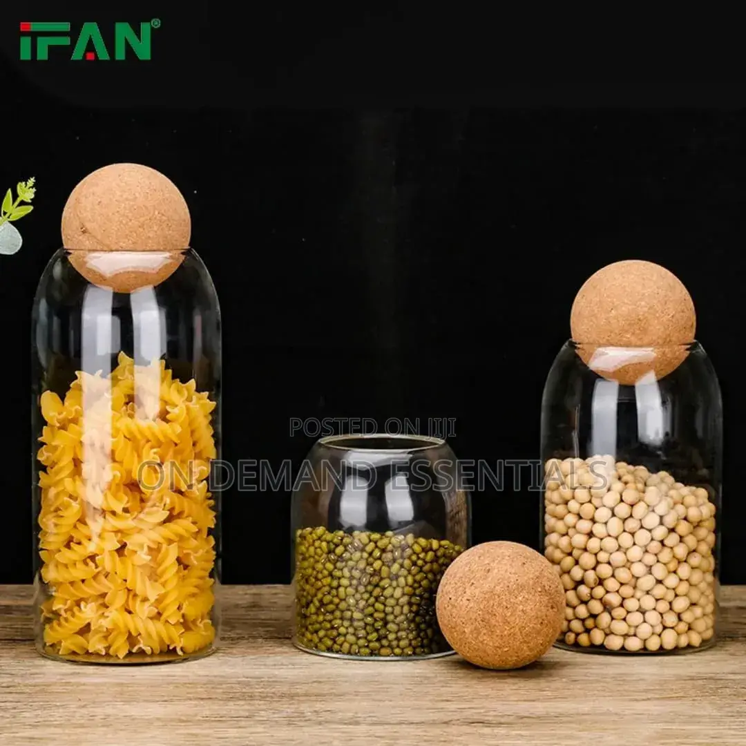 3pc Glass Storage Jars With Cork Lids