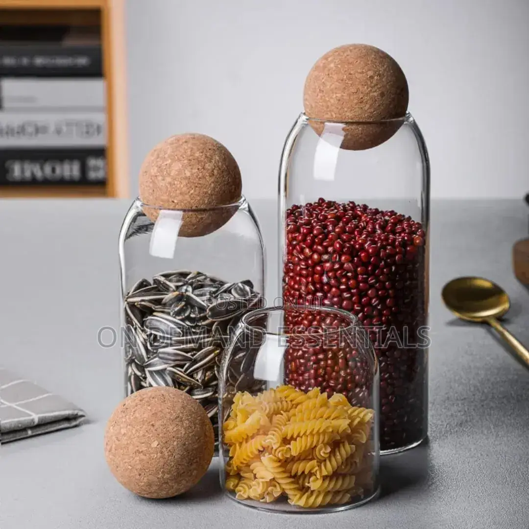 3pc Glass Storage Jars With Cork Lids