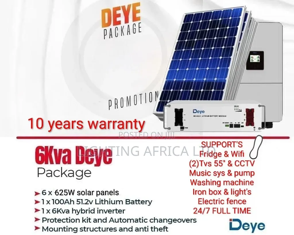 Deye 6kva - 5.12kwh Lithium - (6)625W Solar - Installation Transport