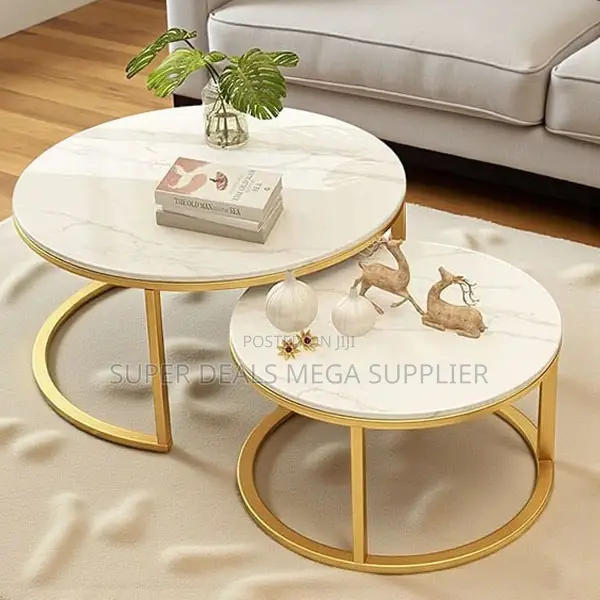 Marble Nesting Coffee Table With Elegant Metal Support Frame