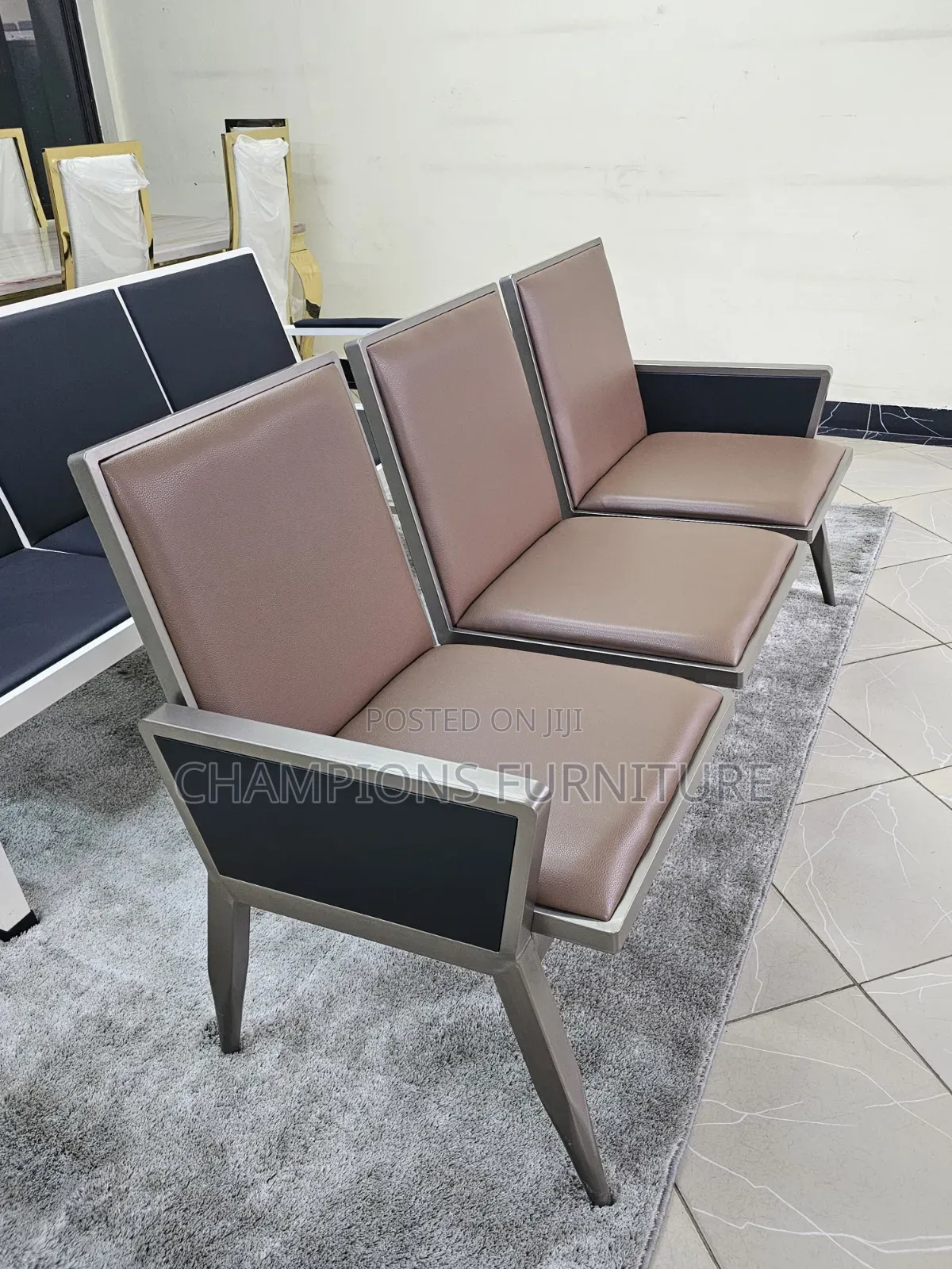 Brown 3 Seater Heavy Duty Link Chair