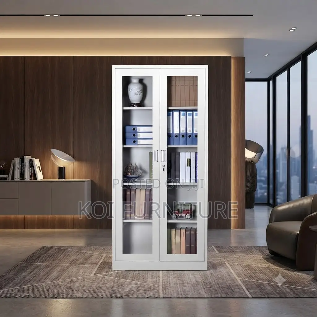 Office Cabinet; Steel Filing Cabinet Lockable With 2 Glass Door