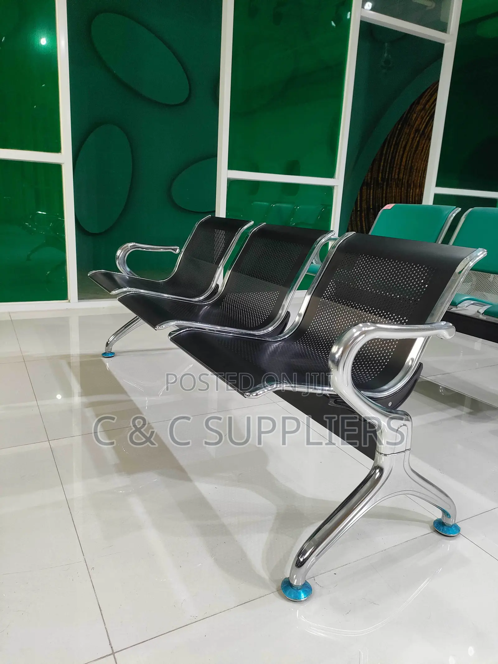 Black Metallic 3-Seater Waiting Bench