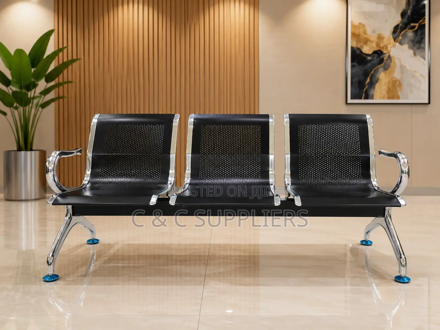 Black Metallic 3-Seater Waiting Bench