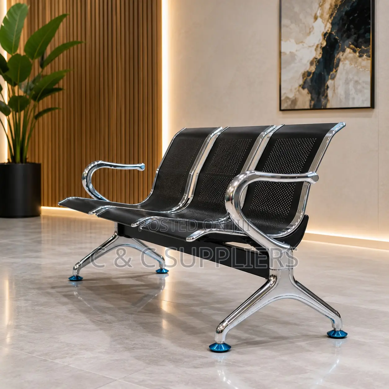 Black Metallic 3-Seater Waiting Bench