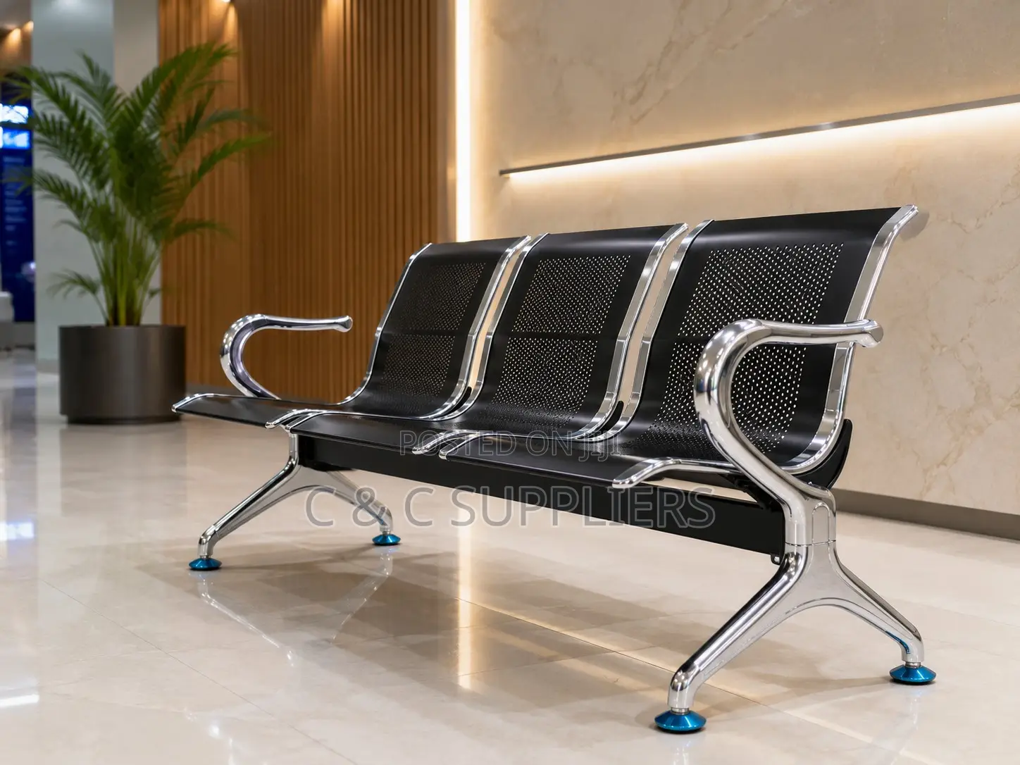 Black Metallic 3-Seater Waiting Bench