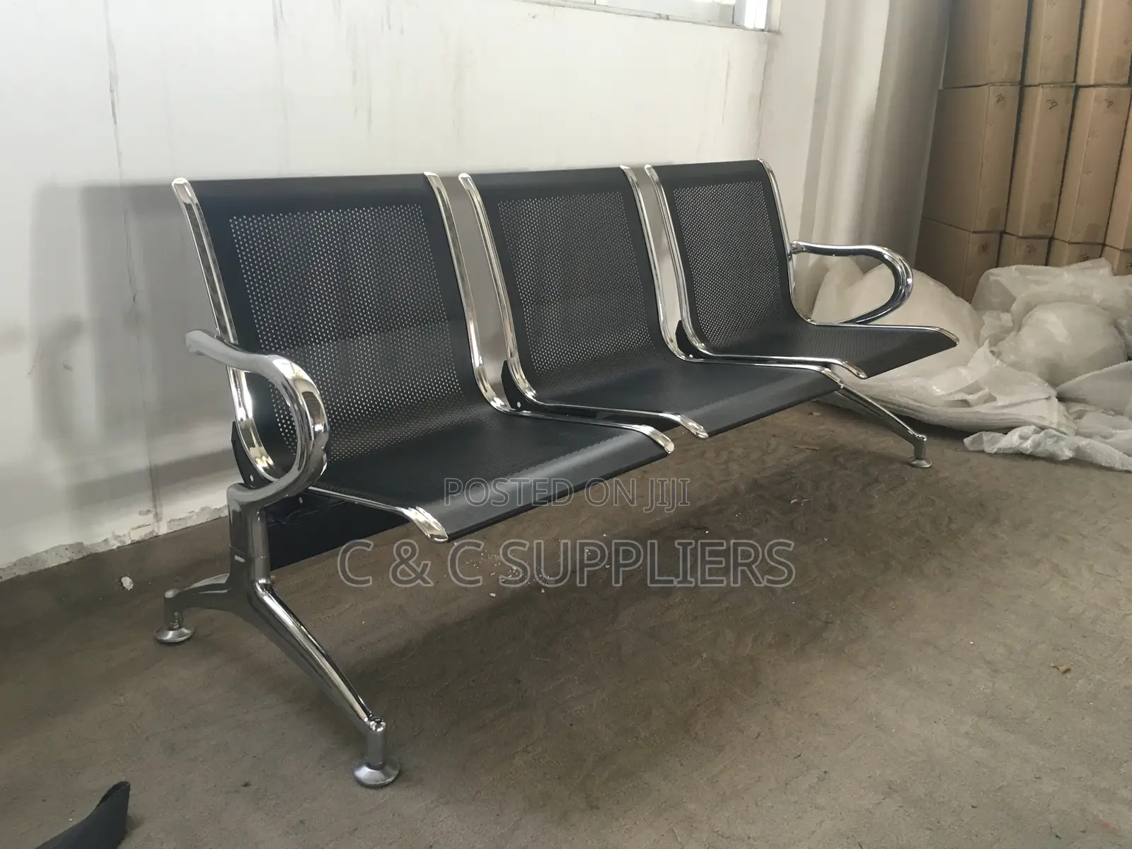 Black Metallic 3-Seater Waiting Bench
