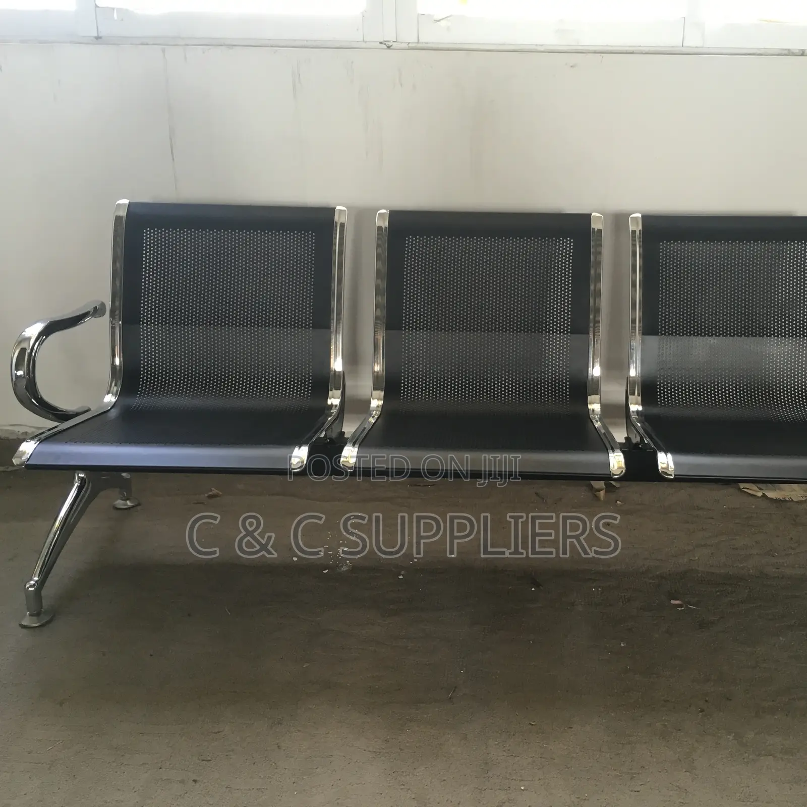Black Metallic 3-Seater Waiting Bench