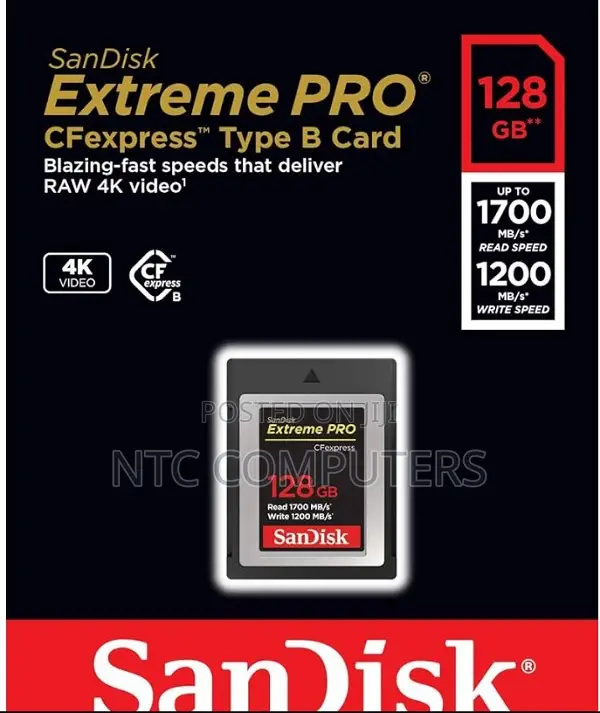 SanDisk 128GB 1700/1200 MBPS Extreme PRO CFexpress Card Type B