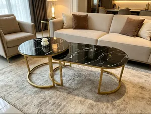 2 In1 Marble Nesting Coffee Table – Glass Effect Modern Living Room