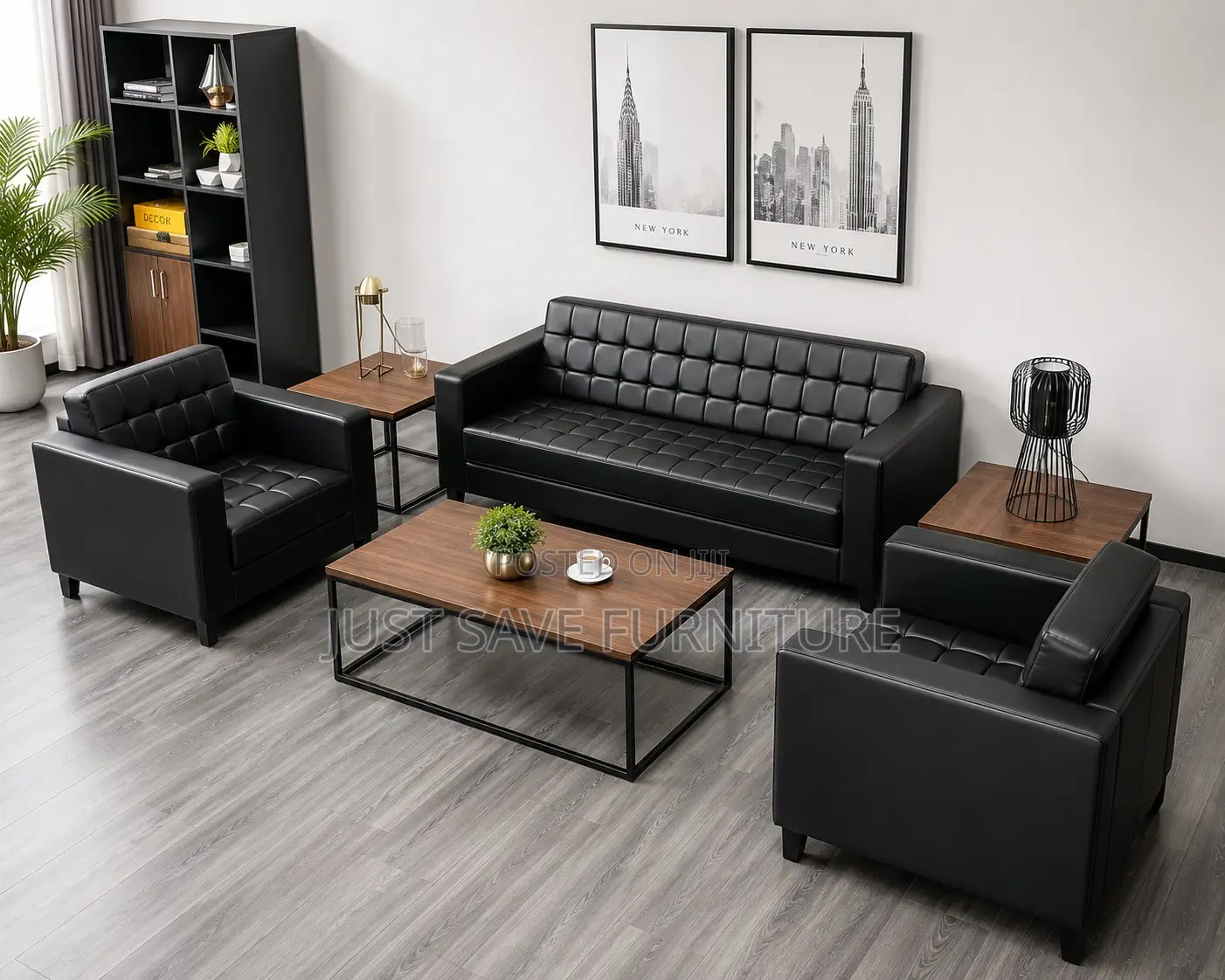Titan Executive Office Sofa Set – 3+1+1 Black Leather