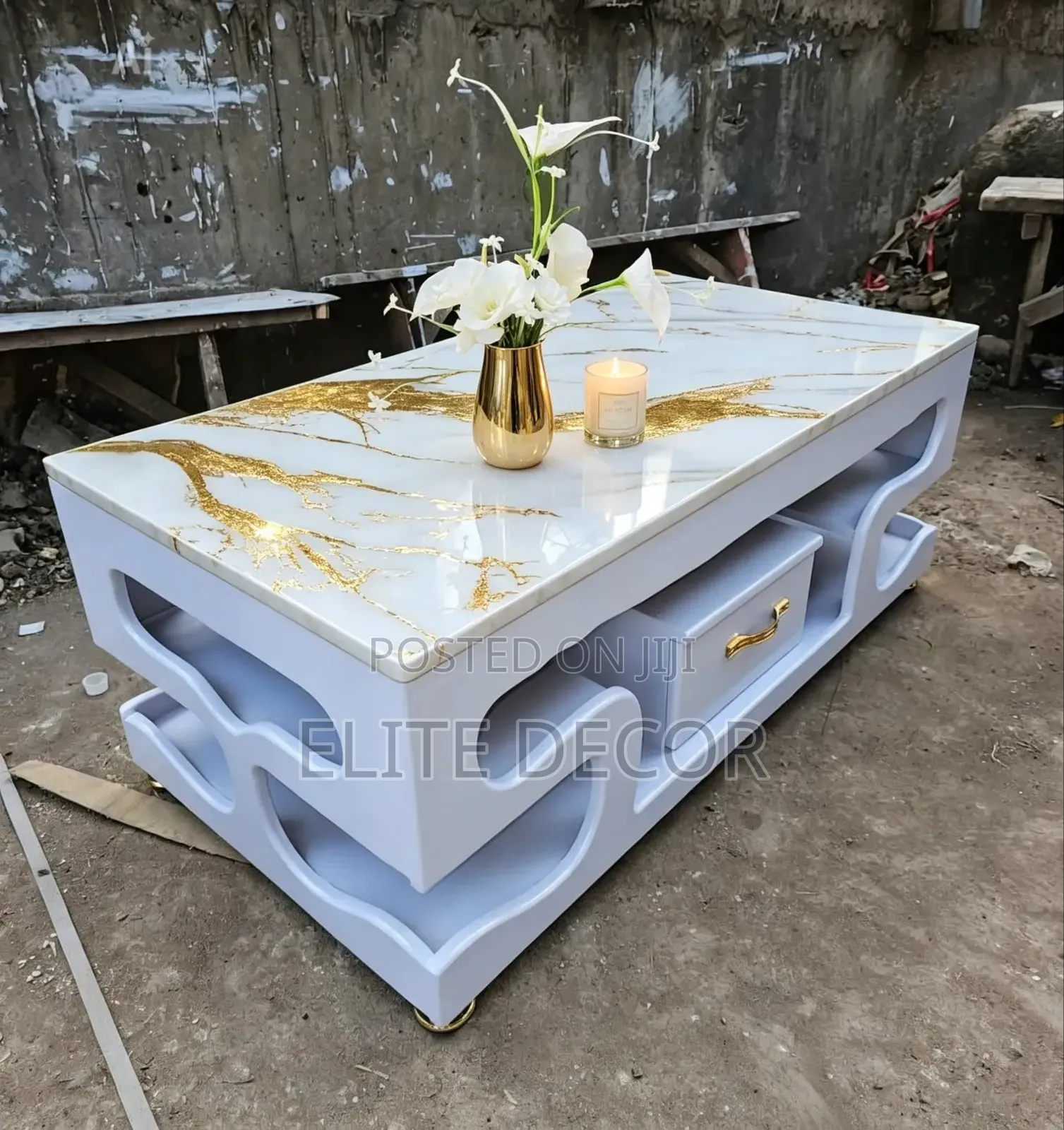 Executive White Coffee Table With Marble Top – Modern Luxury Design
