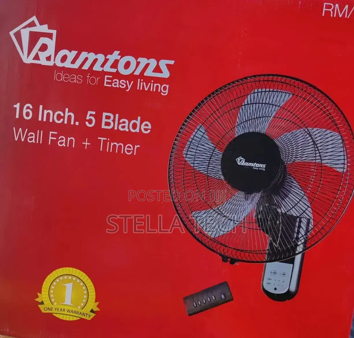 RM/676 Ramtons 16 Inches Wall Fan 5 Blades With Remote