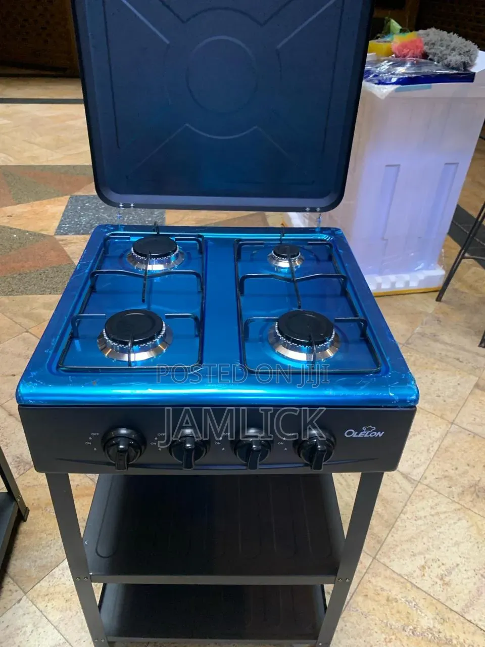 OLELON 4-Burner Gas Cooker With Storage Shelves - AB
