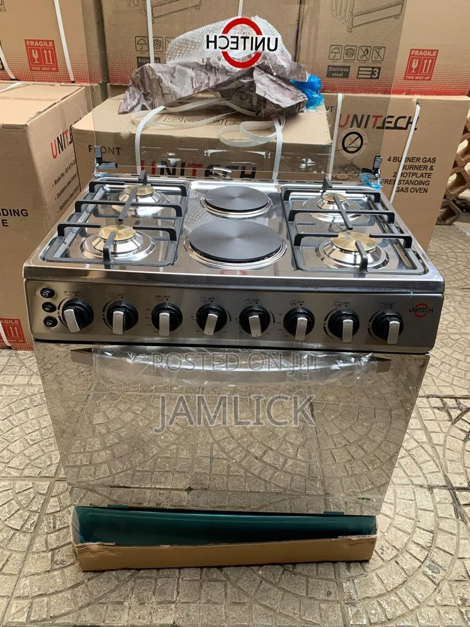 60 × 80 Gas Oven Cooker | 4 Gas Burners + 2 Electric Hot Plates - AB